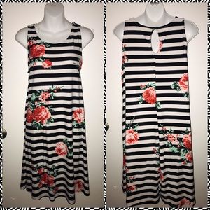 NEW Bobby Brooks rose tank dress Large Blk/Wh